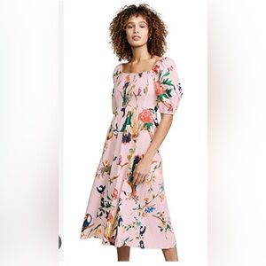 Tanya Taylor Lucinda Jungle Pink Floral Midi Dress XS